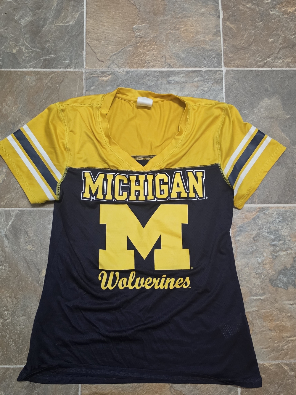 Pro Edge Michigan Yellow and Navy Wolverines V-Neck Jersey